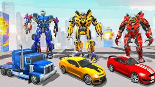 Optimus Prime Bumblebee & Red Robot in City | Jet Bike Car Transformation Game - Android Gameplay screenshot 1