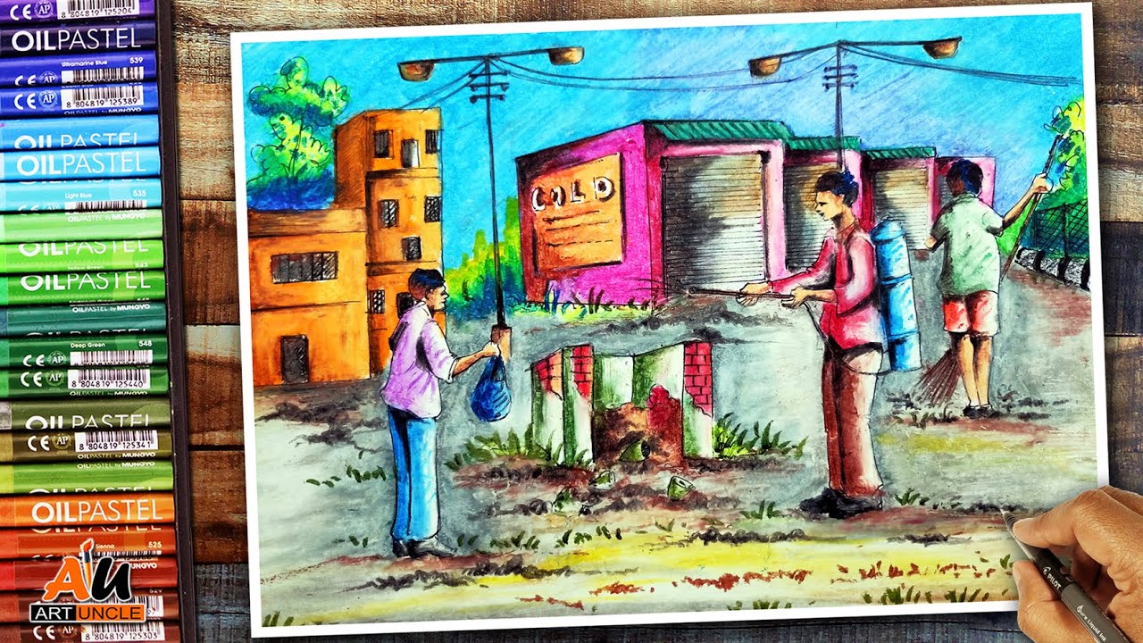 Pastel drawing on Swachh Bharat Abhiyan||Swachh bharat drawing ...