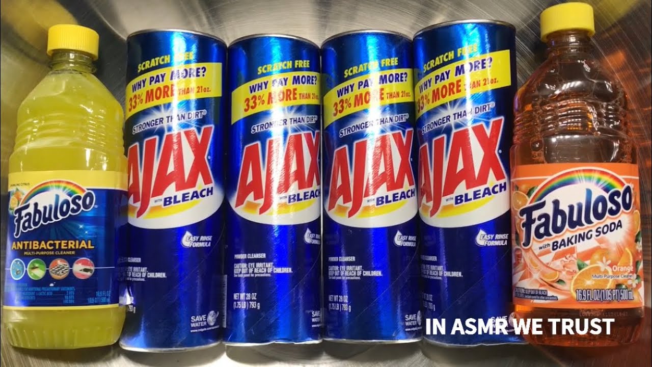 ASMR 🤔 Is Ajax Strong??? (4 cans of Ajax, Orange Fabuloso + Sparkling Citrus Fabuloso Complete)