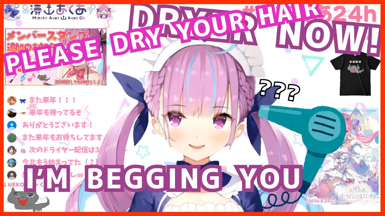 Aqua's chat makes her perform live hair dryer ASMR