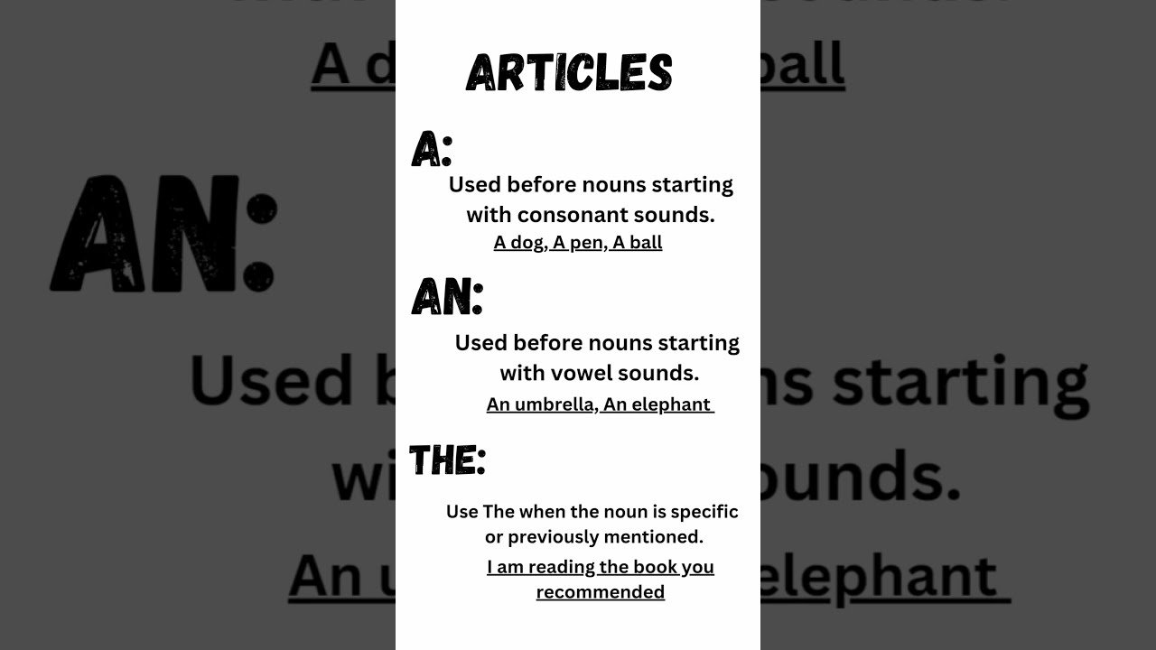 How To Use Articles Correctly A An The