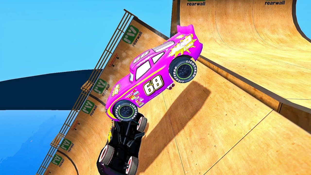 GTA 4 Manny Flywheel Lightning McQueen And Black McQueen Longest Ramp Jump Testing - Cars