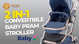 BABY K 2 in 1 👶 Convertible Baby Pram Stroller with Snack Tray & Large Storage Basket !!