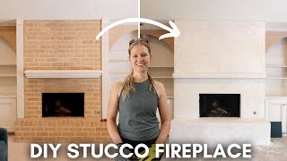 DIY Brick Fireplace Makeover // Extreme Home Makeover [Part 6] // DIY Stucco Fireplace