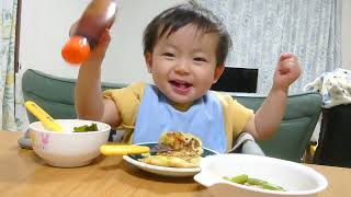 Mama's handmade okonomiyaki 👶 ♥ Shrimp and asparagus butter soy sauce👶🍤【ママ手作りお好み焼き👶♥エビとアスパラのバター醤油👶🍤】