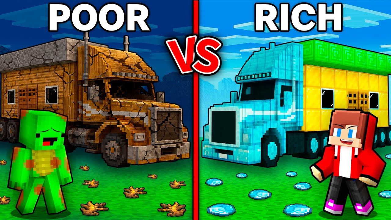 JJ и Mikey: Битва за дом на колёсах «БЕДНЫЕ против БОГАТЫХ» в Minecraft! - Maizen