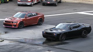 Hellcat Charger Widebody vs Hellcat Challenger - drag race of muscle cars