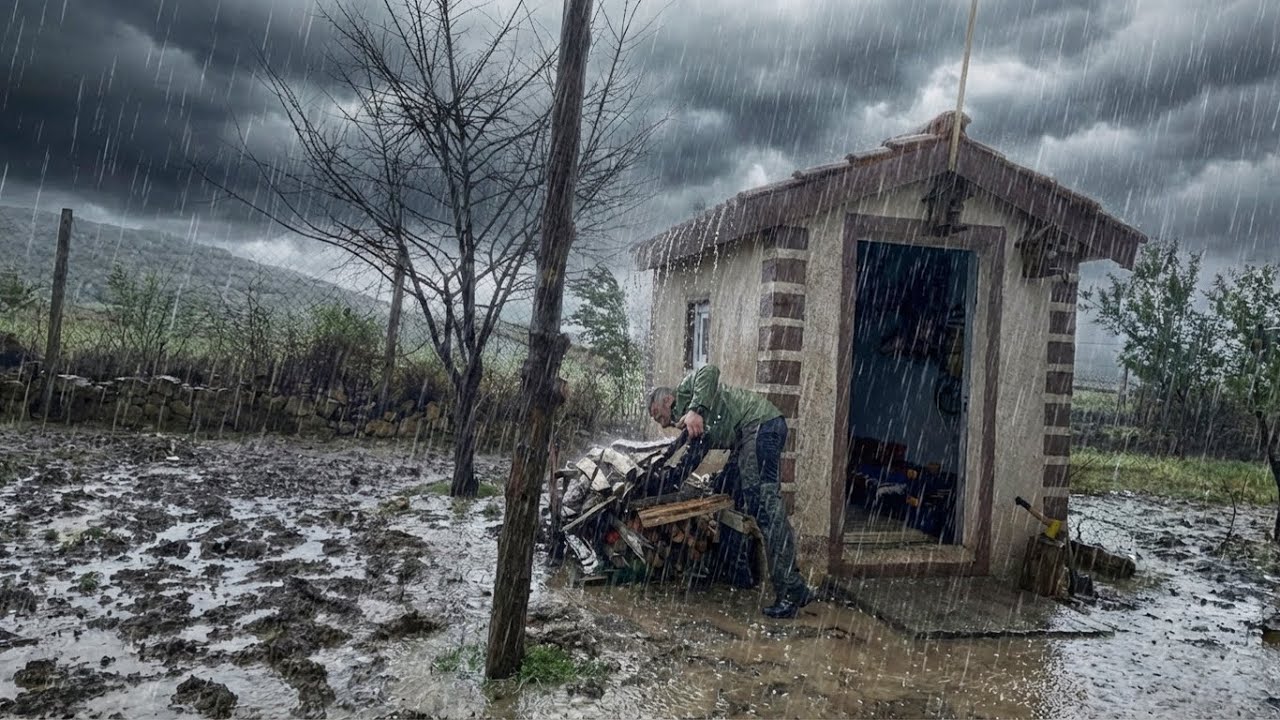 Холодная зимняя ночь в старой каменной хижине - Четыре времени года в каменной хижине - ASMR CAMP