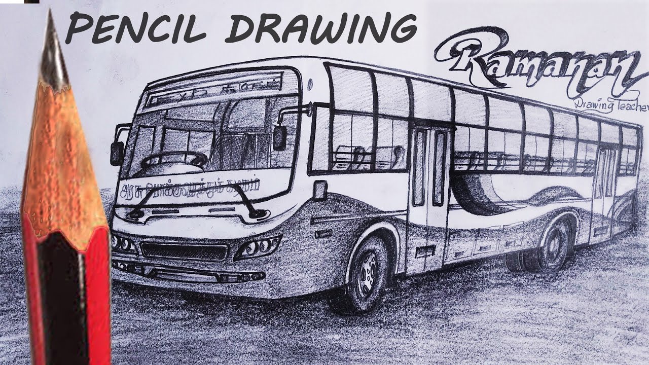 HOW TO DRAW A BUS pencil drawing - YouTube