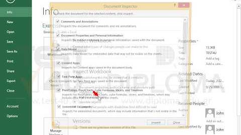 Check the active workbook for hidden metadata or personal information. Delete any information on...
