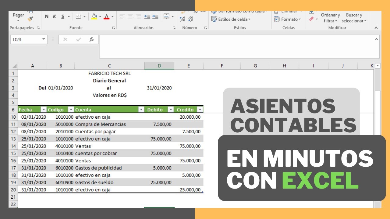 Como Hacer Asientos Contables En El Libro Diario Formato Excel Con Plan