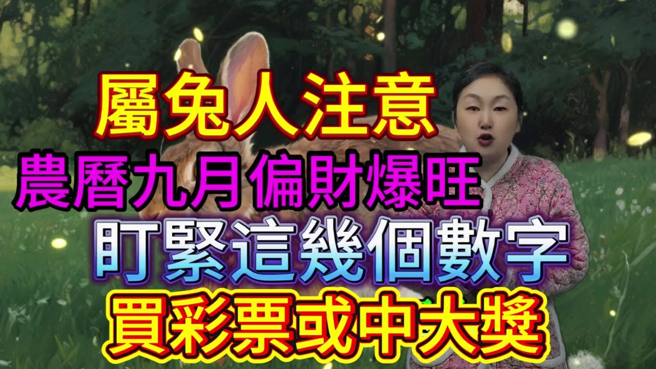 屬兔人注意！農曆九月偏財爆旺！盯緊這幾個數字，買彩票或中大獎，別錯過翻身機遇！#運勢 #補財庫旺財氣 #財富 #分享 #生肖 #十二属相