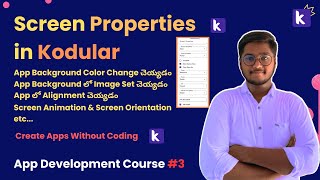 App Screen Properties in Kodular in Telugu | Create First App in Kodular without Coding #kodular