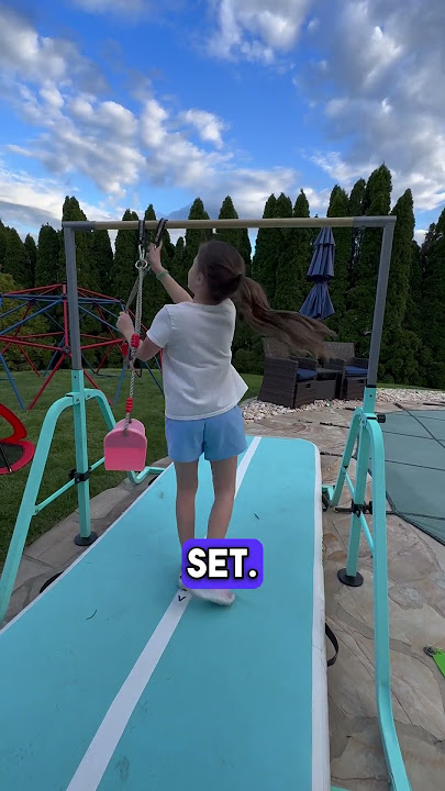 Reviewing the At Home Gymnastic Bar Set for Kids 🤸‍♂️🥇 Fun for ALL Ages! #kids #gym #shorts #fun