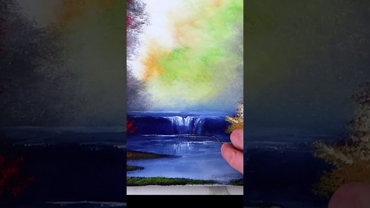 Happy Little Waterfall Acrylic Landscape Painting Quick Tutorial #artforbeginners