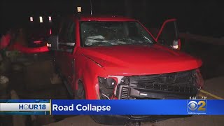 Heavy Rain Leads To Road Collapse In Seneca, Illinois