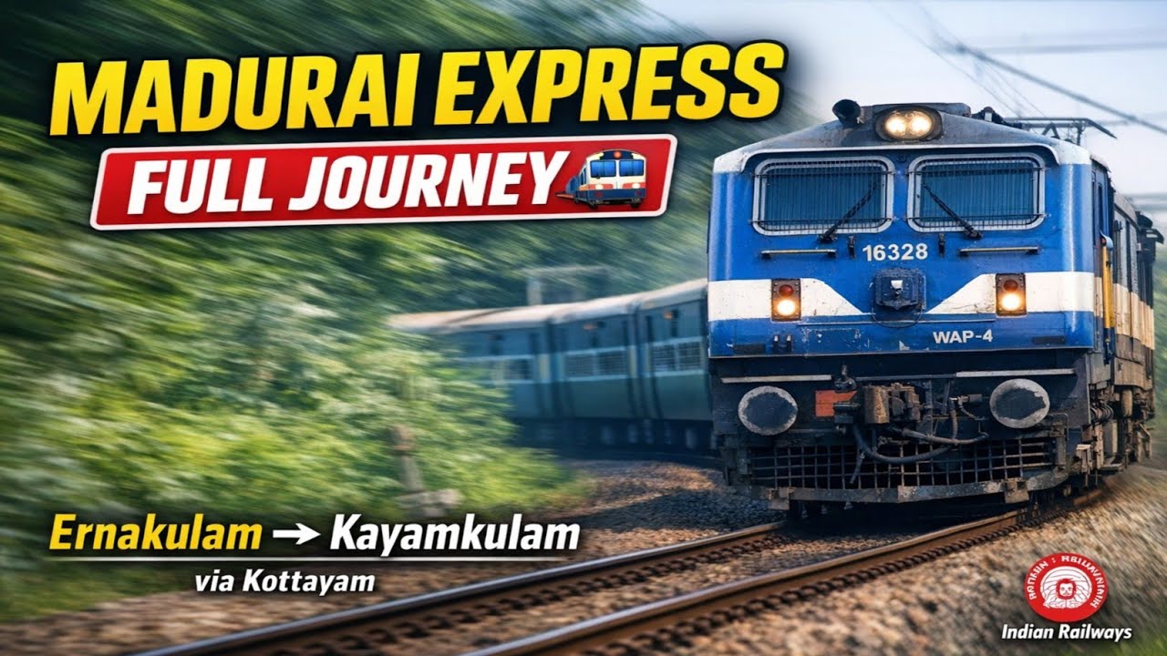 16328 Madurai Express | Ernakulam to Kayamkulam via Kottayam | Full Train Journey | Indian Railways