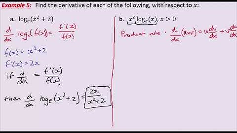 VCE Maths Methods - Logs and Exponentials - 9b - derivative of log with product or chain rule