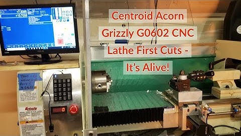 Quick first cuts on centroid acorn and closed loop steppers Grizzly G0602 converted cnc lathe