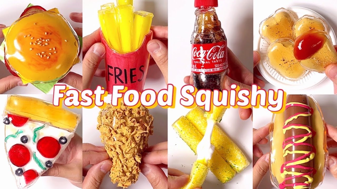 패스트푸드 🍔🍟🥤🍕🍗🌭🧀🍗 말랑이 모아보기 - DIY Fast Food Squishy with Nano Tape Series!