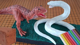 CARNOTAURUS VS TITANOBOA WITH CLAY/PLASTILINA. JURASSIC WORLD AND END OF OAK STREET.