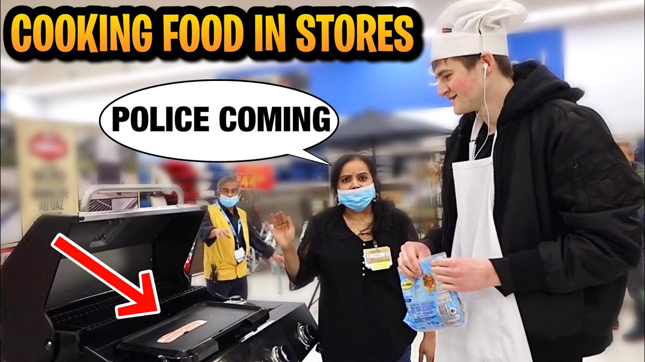 COOKING FOOD IN STORES PRANK!!! (GONE WRONG)