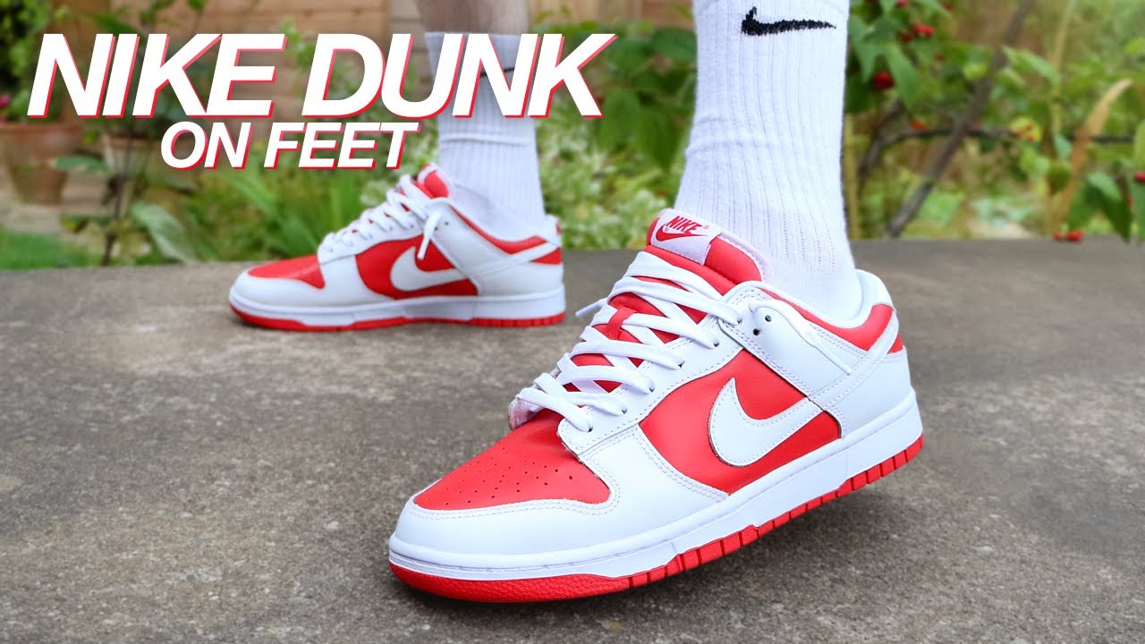 NIKE DUNK LOW CHAMPIONSHIP RED ON FEET!