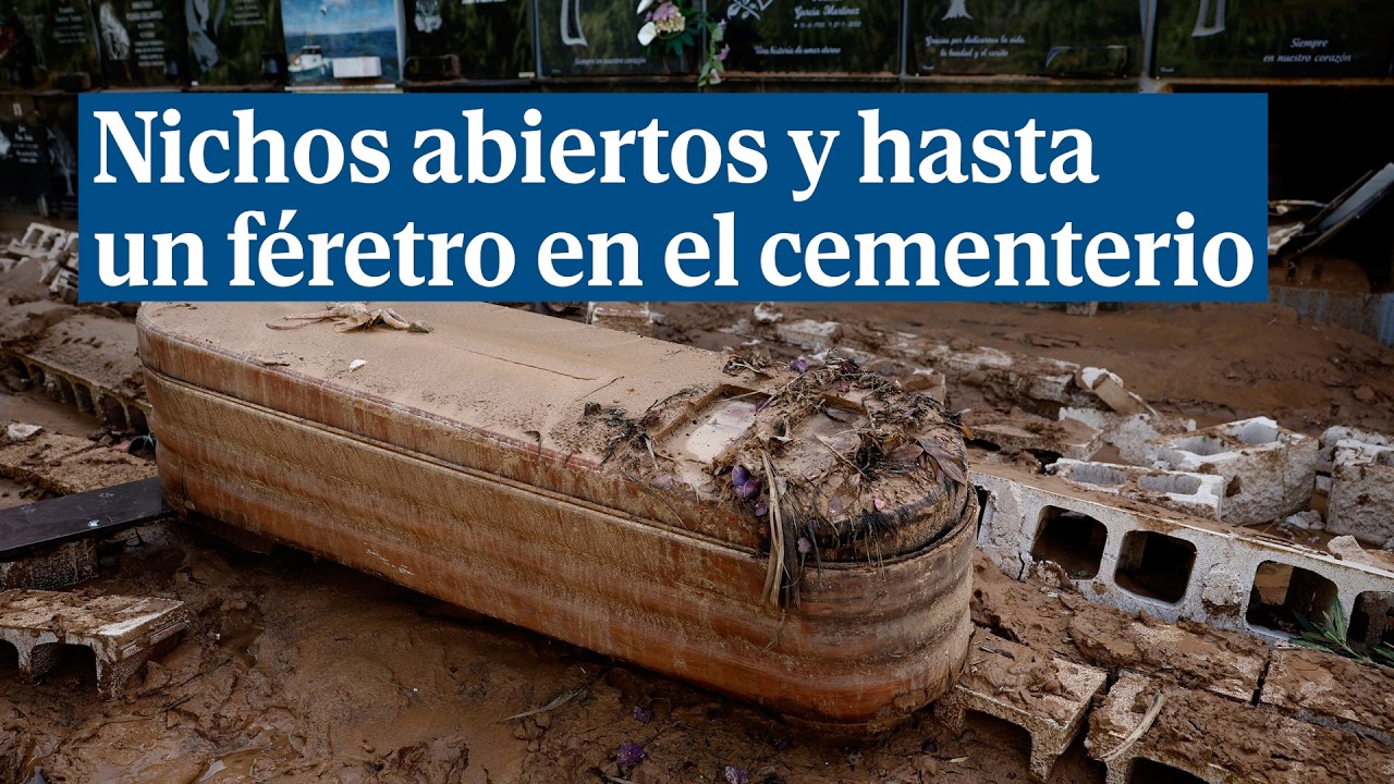 Nichos abiertos y hasta un féretro en medio del cementerio de Alfafar