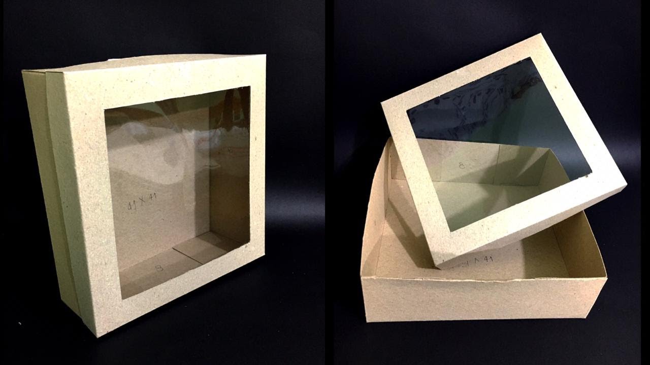 Caja cuadrada Kraft con ventanas transparente, Caja con acetato