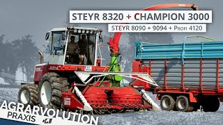 Steyr 8320 + Kemper Champion 3000 - Steyr 8090 9094 • Harvesting corn silage | Agrarvolution Praxis