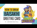 How to draw baisakhi greeting card