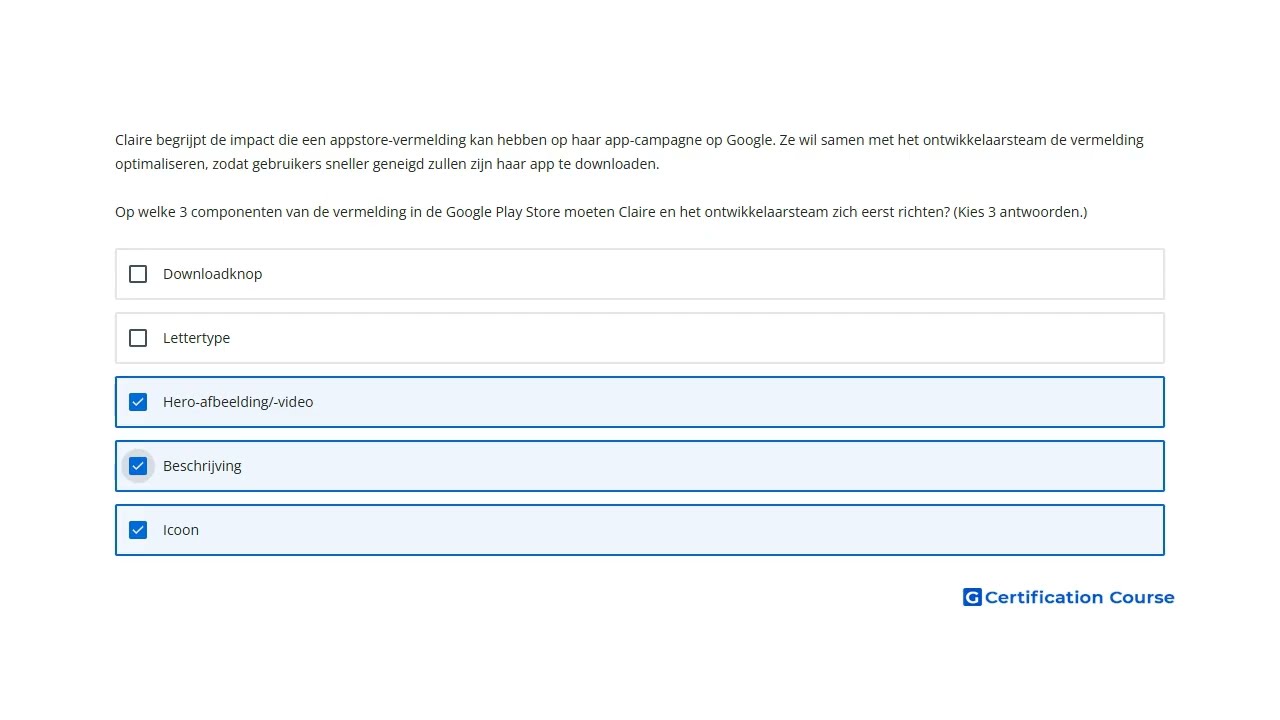 Claire begrijpt de impact die een appstore-vermelding kan hebben op haar app-campagne op Google. Ze
