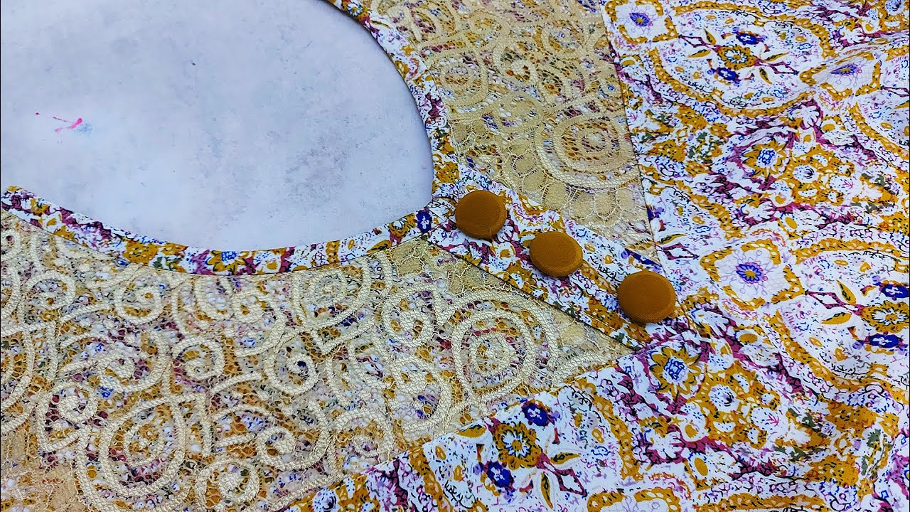 خياطة دشداشة بصدر دانتيل - خياطة بدعية بصدر دانتيل - Blouse Design