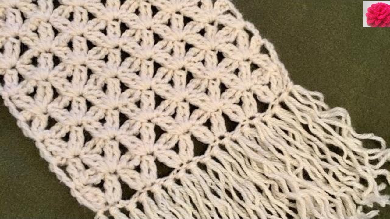 Flower of life crochet scarf with fringe Crochet long scarf with flowers