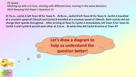 P6 Speed - 2019 NanyangSA2,Paper 2, Q13, Meeting up with a U Turn.