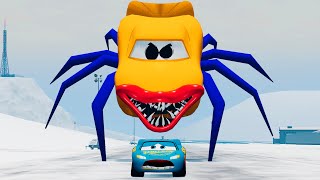 Lightning McQueen Epic Escape from the Lightning McQueen Monster with Spider Legs | BeamNG.Drive