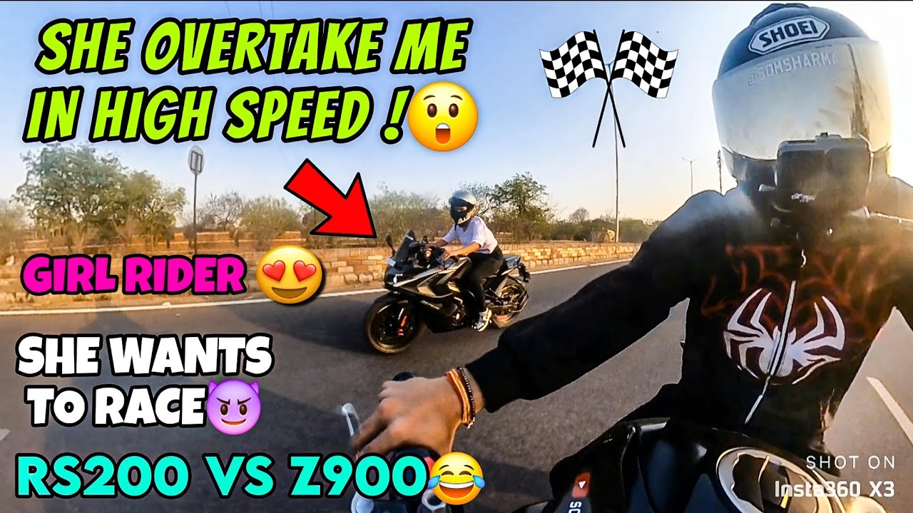 Random *RS200* Girl Rider😍Overtake Me in High Speed😱 | She Wants To Race😈 | RS200 VS Z900🔥