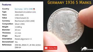 Germany 1936 5 Marks silver coin