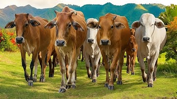 Puluhan Sapi Mencari rumput segar di ladang, Suara Sapi Moo, Aktivitas Kawanan sapi lucu di ladang