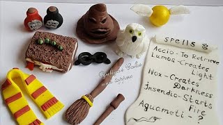 Easy way how to make Harry Potter fondant edible cake toppers,sorting hat,fireball,wand