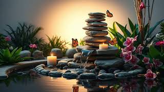 Soft Piano Instrumental and Gentle Stone Waterfall | Calm Garden Ambience for Relaxation screenshot 2