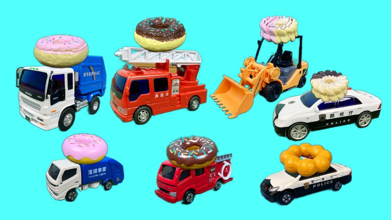 はたらくくるまの親子がドーナツ屋さん でドーナツを買うよ Parents