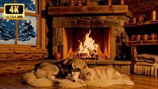 Fall Asleep in a Cozy Cabin ❄️ Winter Storm Sounds with Relaxing Fireplace Crackles