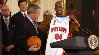 President George W. Bush congratulates the Detroit Pistons for 2003-04 NBA Championship (C-SPAN)