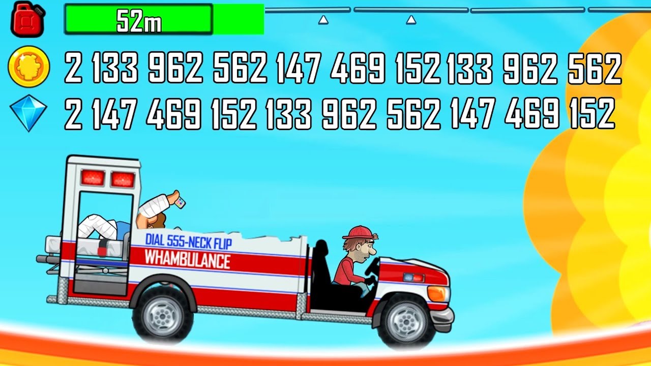 Hill Climb Racing - AMBULANCE Full Upgrading! Unlimited Coins, Unlimited Fuel, Unlimited Gems