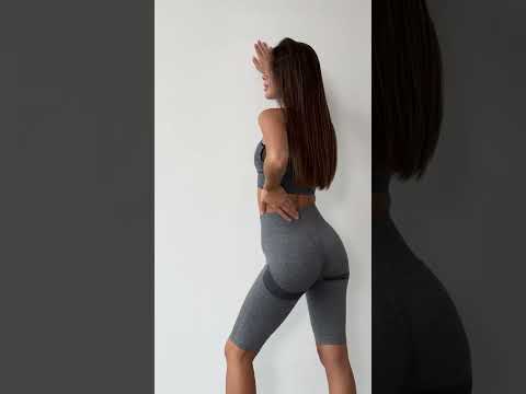 Велосипедки / велосипедні шорти Push Up сірі (фітнес, спорт) однотонні з ефектною сіткою під сідницями, видео 1