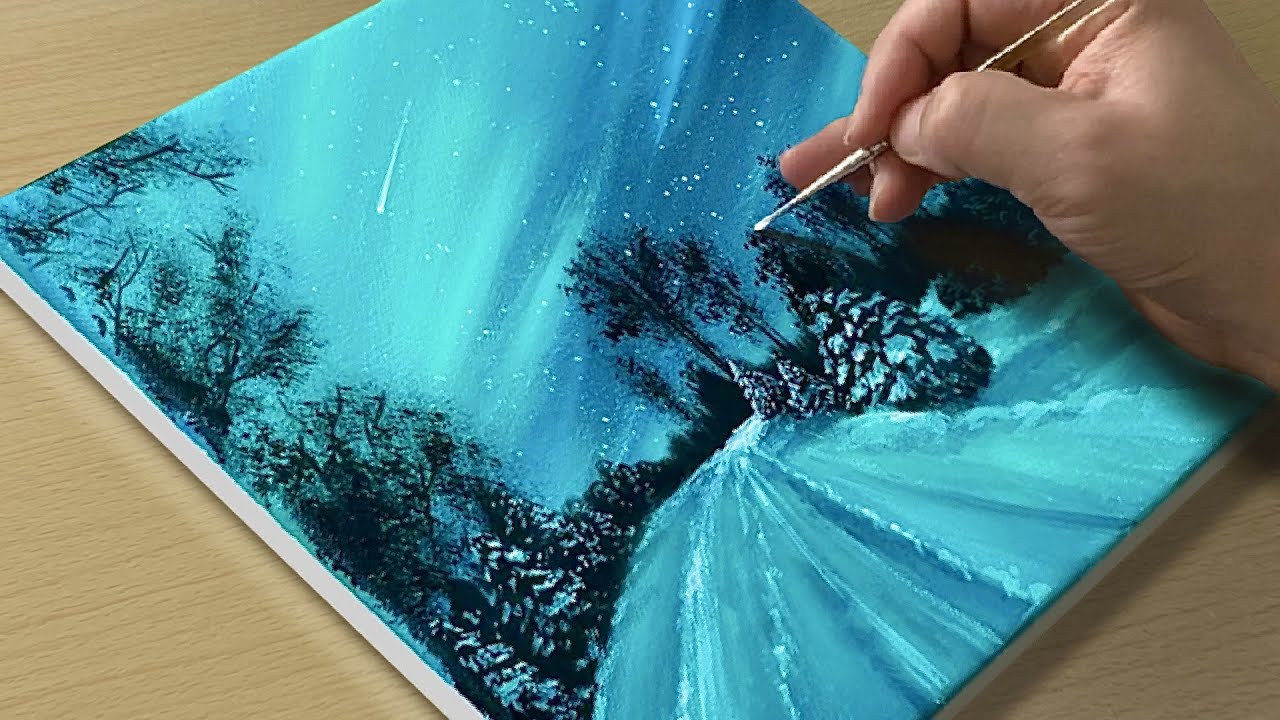 Very Easy Way to Paint Winter Scenery For Beginners / Acrylic Painting