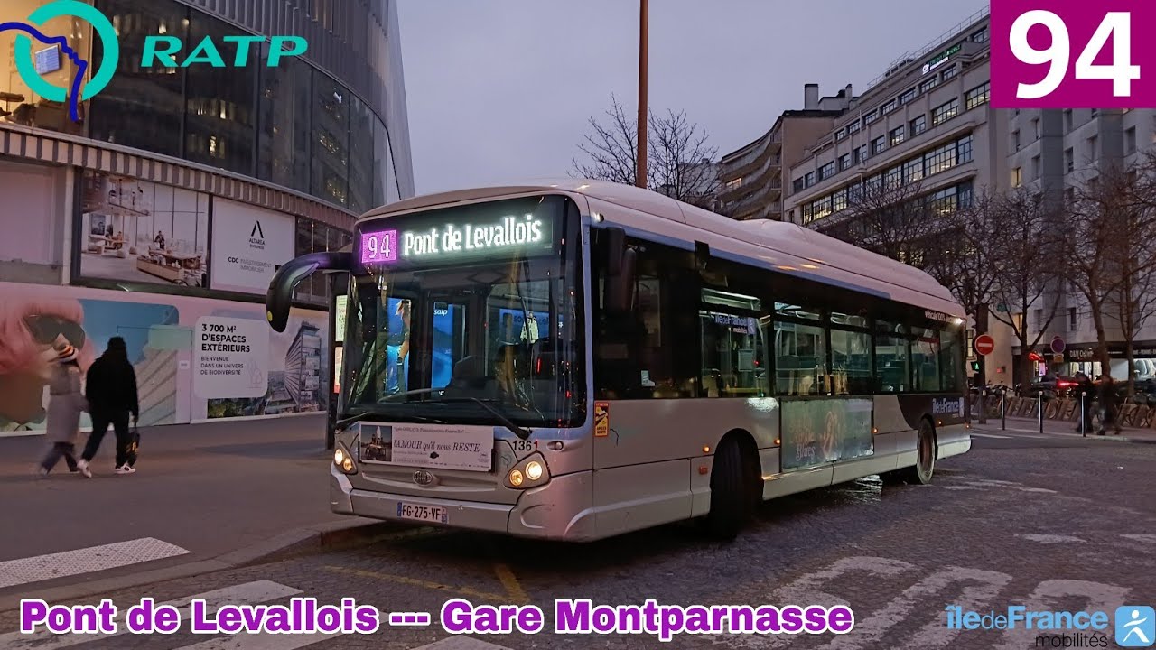 Bus 94 RATP - GX337 SE (2p) N°1361 Pont de Levallois --- Gare Montparnasse 