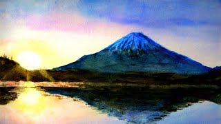 富士山 本栖湖の日の出 透明水彩風景画 Sunrise At Mt Fuji Watercolor 初日の出 Youtube