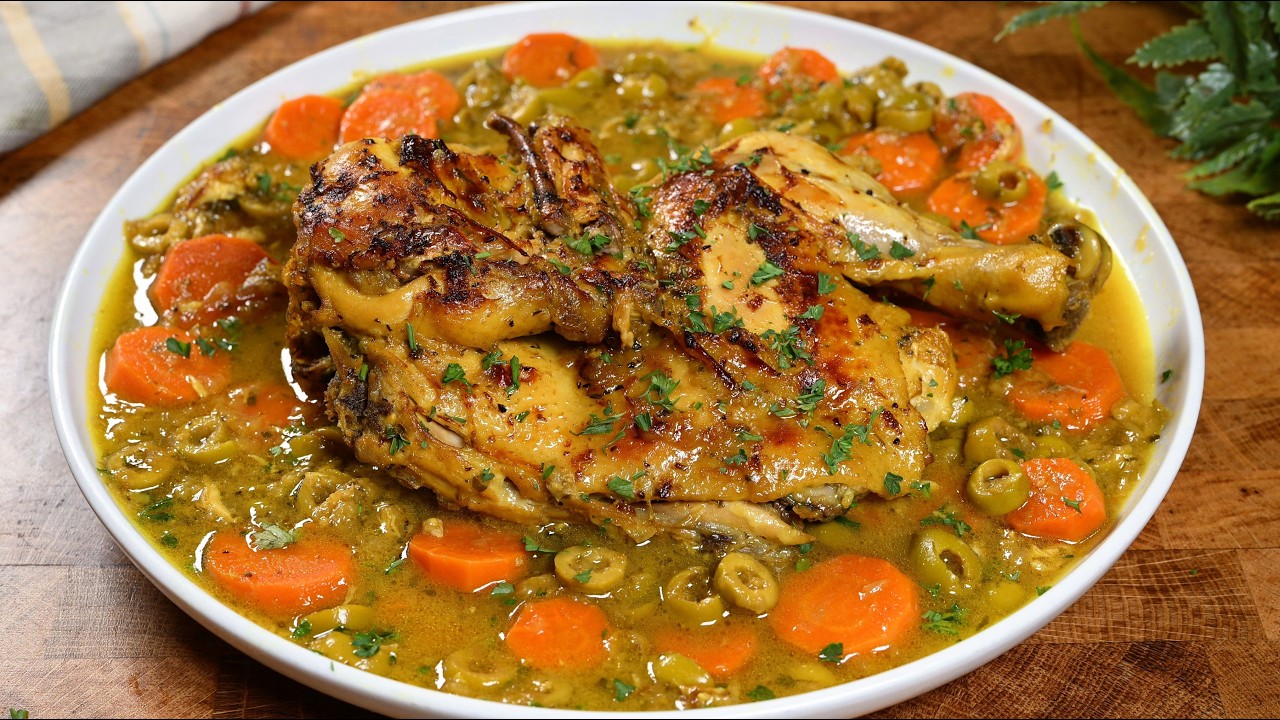 طريقة عمل الدجاج بالزيتون بالطريقة الجزائرية طعم لا يقاوم!! Easy Algerian Chicken with Olives